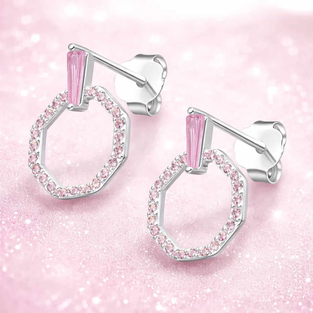 Aros geometricos circón rosado