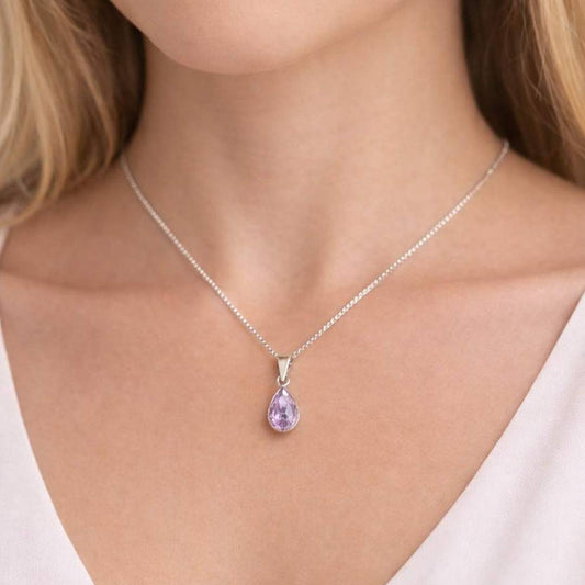 Collar punto luz gota circón lavanda 7mm