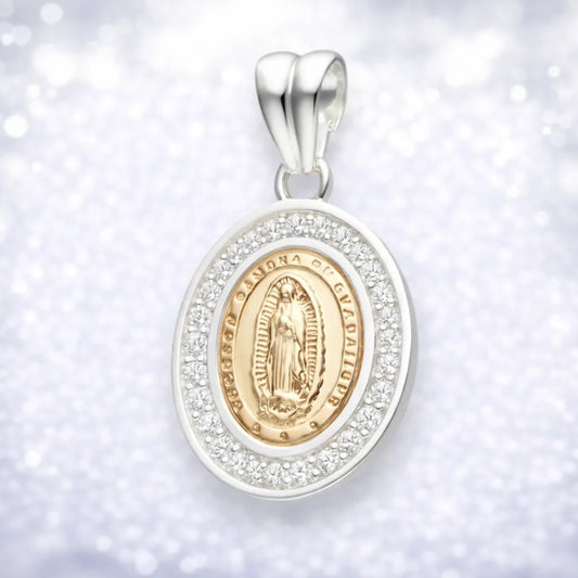 Colgante virgen de guadalupe con baño de oro y circon